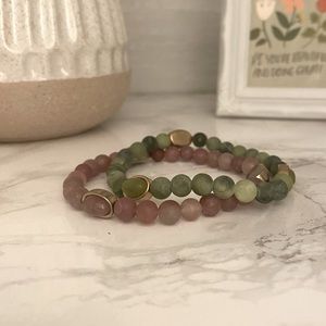 💜Seller Fave 💜 Rose Quartz & Jade Stone Bead Bracelets (set of 2)